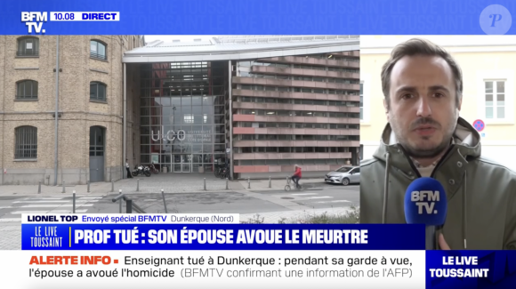Capture d'écran du reportage de BFMTV sur la mort de Patrice Charlemagne, professeur d'université. Sa femme vient d'avouer le meurtre