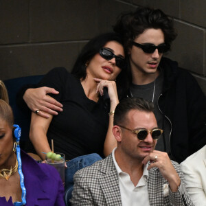Kylie Jenner et son compagnon Timothée Chalamet - Finale masculine opposant Novak Djokovic à Daniil Medvedev lors de l'US Open au stade Arthur Ashe. New York, le 10 septembre 2023.