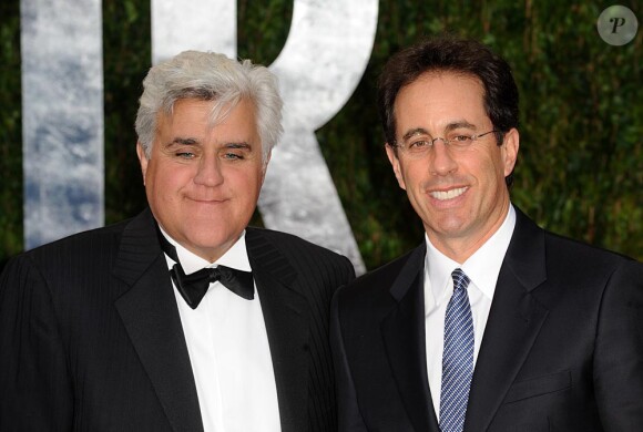 Jay Leno et Jerry Seinfeld à la fête pour les Oscars organisée par le magazine Vanity Fair le 7 mars 2010