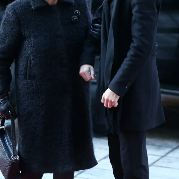 Thérèse Dion et son petit-fils René-Charles Angélil - Obsèques nationales de René Angélil en la Basilique Notre-Dame de Montréal, le 22 janvier 2016. © Dominique Jacovides/Bestimage 