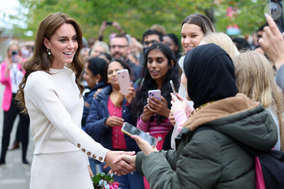 Catherine (Kate) Middleton, princesse de Galles, arrive à l'université de Nottingham dans le cadre de la Journée mondiale de la santé mentale (World Mental Health Day), le 11 octobre 2023 