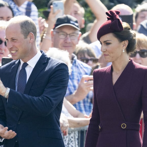 Le prince William, prince de Galles, et Catherine (Kate) Middleton, princesse de Galles assistent à un service religieux marquant le premier anniversaire de la mort de la reine Elizabeth II à la cathédrale St Davids à Haverfordwest dans le Pembrokeshire, pays de Galles, Royaume Uni, le 8 septembre 2023. 