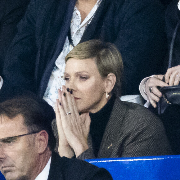 La princesse Charlene de Monaco - La princesse Charlene de Monaco laisse éclater sa joie lors de la victoire de l'Afrique du Sud à la finale de la coupe du monde de rugby au stade de France le 28 octobre 2023. © Cyril Moreau / Bestimage 
