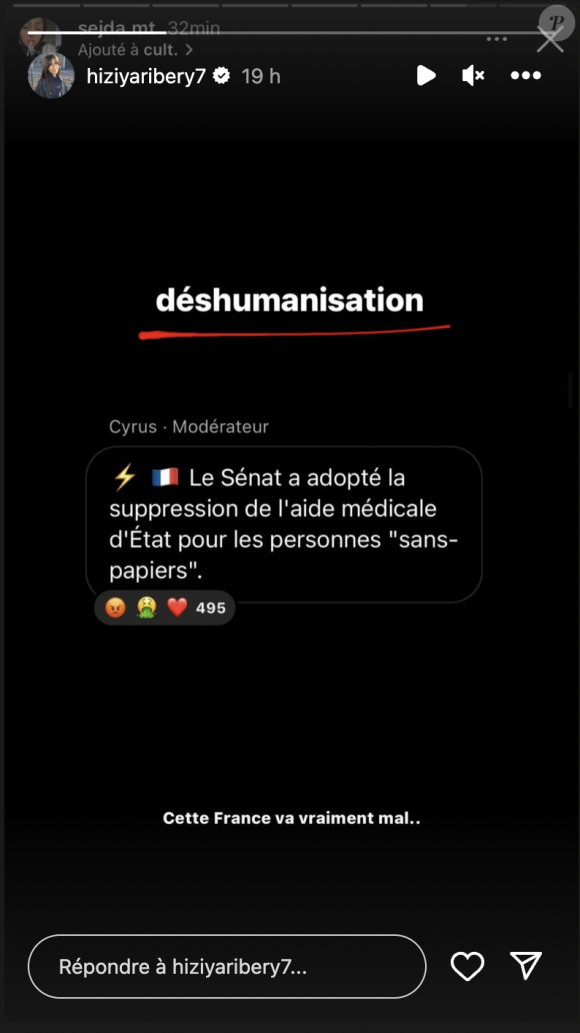 "Déshumanisation", a réagi Hiziya Ribéry sur Instagram
 