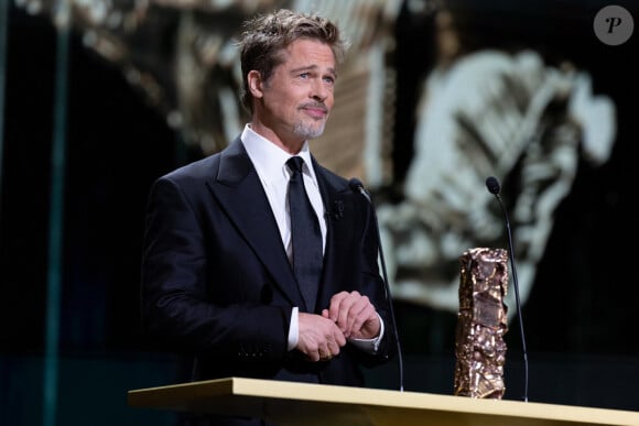 Brad Pitt - David Fincher reçoit un César d'honneur lors de la 48ème édition des César à l'Olympia à Paris le 24 février 2023 © Olivier Borde / Dominique Jacovides / Bestimage