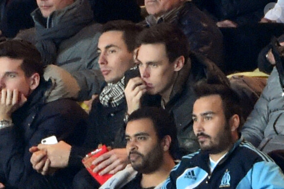 Michael Ducruet, à gauche, et son frère Louis, fils de la Princesse Stéphanie sont au stade Louis II pour le match Monaco / Marseille où le Prince Albert II de Monaco a assisté au début du match et à la célébration des 90 ans du Club en compagnie de la plupart des anciens joueurs tels que, Lilian Thuram, Marco Simone, Emmanuel Amoros et bien d'autres. Il à ensuite quitté le stade pour rejoindre son épouse la Princesse Charlene et leurs enfants Gabriella et Jaçques à la maternité le 14 décembre 2014. 