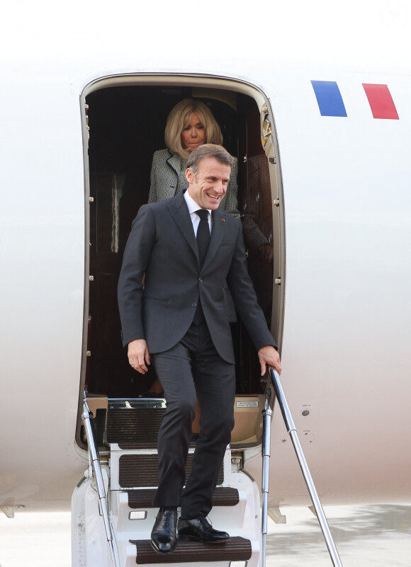 Accueil du président de la République française Emmanuel Macron et de la première dame Brigitte Macron par Alain Berset, Président de la Confédération suisse, et sa femme Muriel Zeender Berset à Berne (Suisse) le 15 novembre 2023.