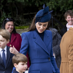 Catherine (Kate) Middleton, princesse de Galles, le prince George de Galles et le prince Louis de Galles - Les membres de la famille royale britannique lors de la messe du matin de Noël en l'église St-Mary Magdalene à Sandringham, le 25 décembre 2023.