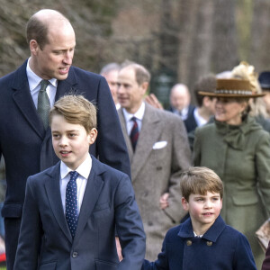 Le prince William, prince de Galles, Le prince George de Galles, Le prince Louis de Galles, Mia Tindall à Sandringham, Norfolk.