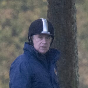 Exclusif - Le prince Andrew, duc d'York, lors d'une sortie à cheval dans le parc du château de Windsor, le 28 octobre 2023.