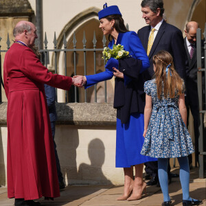 Catherine (Kate) Middleton, princesse de Galles, La princesse Charlotte de Galles, Timothy Laurence - La famille royale du Royaume Uni arrive à la chapelle Saint George pour la messe de Pâques au château de Windsor le 9 avril 2023. 