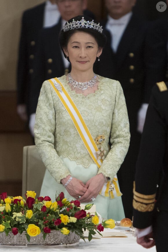 la princesse Kiko d'Akishino lors du dîner de gala donné en l'honneur du roi et de la reine d'Espagne en visite officielle au Japon à Tokyo le 4 avril 2017.