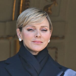 Charlene de Monaco au balcon du palais lors de la célébration de la Sainte Dévote, sainte patronne de Monaco, le 27 janvier 2024. © Bruno Bebert / Bestimage