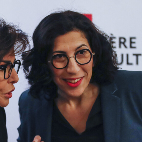 Rima Abdul Malak et Rachida Dati - Passation de pouvoir au ministère de la Culture - Rachida Dati remplace Rima Abdul Malak, le 12 janvier 2024. © Michael Baucher / Panoramic / Bestimage