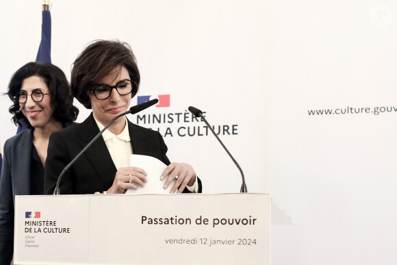 Rima Abdul Malak et Rachida Dati - Passation de pouvoir au ministère de la Culture - Rachida Dati remplace Rima Abdul Malak, le 12 janvier 2024. © Stephane Lemouton / Bestimage