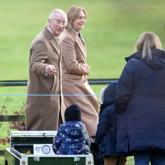 Le roi Charles III d'Angleterre - Les membres de la famille royale britannique lors de la messe dominicale en l'église St-Mary Magdalene à Sandringham, le 7 janvier 2024. 