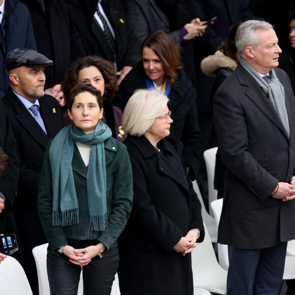 Jean-Marc Ayrault, Dominique de Villepin, Rachida Dati, ministre de la culture, Amélie Oudéa-Castéra, Ministre de l'Éducation nationale, de la Jeunesse, des Sports et des Jeux Olympique et Bruno Le Maire, ministre de l'Économie, des Finances et de la Souveraineté industrielle et numérique - Cérémonie d'hommage national aux victimes françaises des attaques terroristes du 7 octobre en Israël dans la cour d'honneur de l'Hôtel national des Invalides, à Paris, France, le 7 février 2024. © Dominique Jacovides/Bestimage 