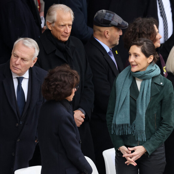 Jean-Marc Ayrault, Dominique de Villepin, Rachida Dati, ministre de la culture et Amélie Oudéa-Castéra, Ministre de l'Éducation nationale, de la Jeunesse, des Sports et des Jeux Olympique - Cérémonie d'hommage national aux victimes françaises des attaques terroristes du 7 octobre en Israël dans la cour d'honneur de l'Hôtel national des Invalides, à Paris, France, le 7 février 2024. Quatre mois jour pour jour après les attentats terroristes qui ont frappé Israël et le peuple israélien et qui ont causé la mort de 42 de nos concitoyens. A ce jour, trois de nos compatriotes demeurent toujours disparus et présumés otages, et la France n'a de cesse d'oeuvrer avec ses partenaires pour leur libération. © Dominique Jacovides/Bestimage 