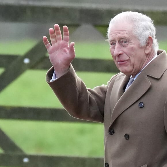 Le roi Charles III d'Angleterre - Les membres de la famille royale britannique lors de la messe dominicale en l'église St-Mary Magdalene à Sandringham, le 7 janvier 2024.  King Charles attends Sunday service at St Mary Magdalene Church, Sandringham, Norfolk, UK, on the 7th January 2024. 