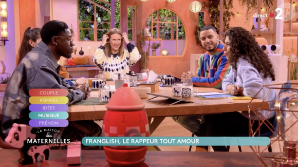 Yasmine Oughlis gênée dans "Les Maternelles" à l'arrivée du rappeur Franglish. France 2