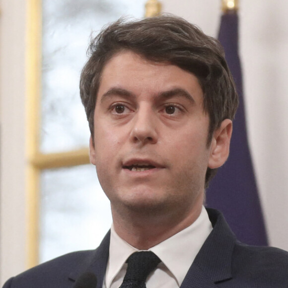 Le Premier ministre Gabriel Attal donne une conference de presse sur la situation agricole, à l'Hôtel de Matignon à Paris, France, le 21 février 2024. © Stéphane Lemouton/Bestimage
