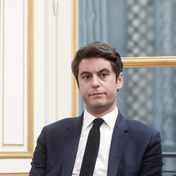 Le Premier ministre Gabriel Attal donne une conference de presse sur la situation agricole, à l'Hôtel de Matignon à Paris, France, le 21 février 2024. © Stéphane Lemouton/Bestimage