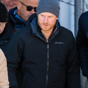 Le prince Harry, duc de Sussex et Meghan Markle, duchesse de Sussex, en visite au camp d'entrainement des athlètes des Invictus Games 2024 à Whistler en Colombie Britannique, le 14 février 2024. 