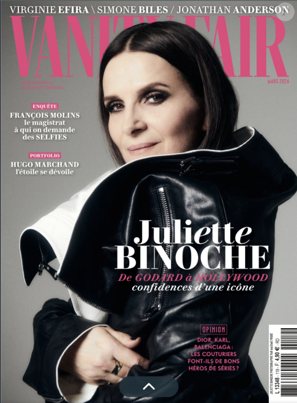 Retrouvez l'interview intégrale de Juliette Binoche dans le magazine Vanity Fair, n° 119, du 28 février 2024.