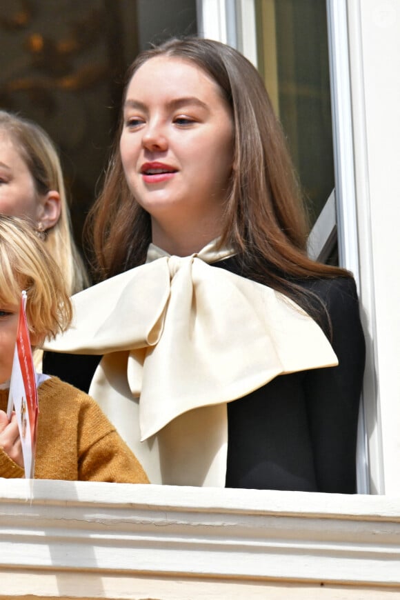 La princesse Alexandra de Hanovre - Le prince de Monaco fête son anniversaire (66 ans) en famille sur la Place du Palais princier de Monaco, le 14 mars 2024. © Bruno Bebert/Bestimage 