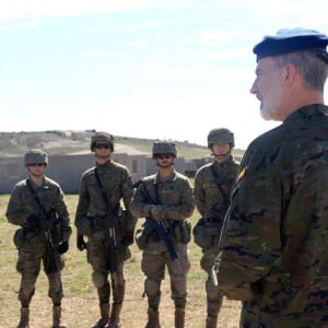 Le roi Felipe VI, la princesse Leonor d'Espagne et les étudiants de l'Académie générale militaire du Centre national d'entraînement San Gregorio à Saragosse, Espagne, le 15 mars 2024. © Casa SM El Rey Agence via Bestimage 