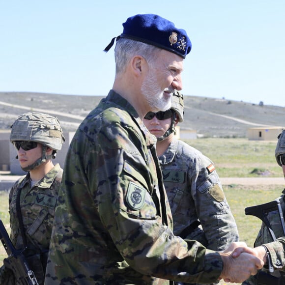 Le roi Felipe VI, la princesse Leonor d'Espagne et les étudiants de l'Académie générale militaire du Centre national d'entraînement San Gregorio à Saragosse, Espagne, le 15 mars 2024. © Casa SM El Rey Agence via Bestimage 