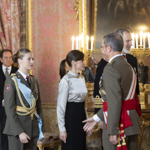 Le roi Felipe VI, la reine Letizia d'Espagne et la princesse Leonor lors de la réception militaire de Pâques au Palais Royal, le 6 janvier 2024 à Madrid, Espagne, le 6 janvier 2024. 