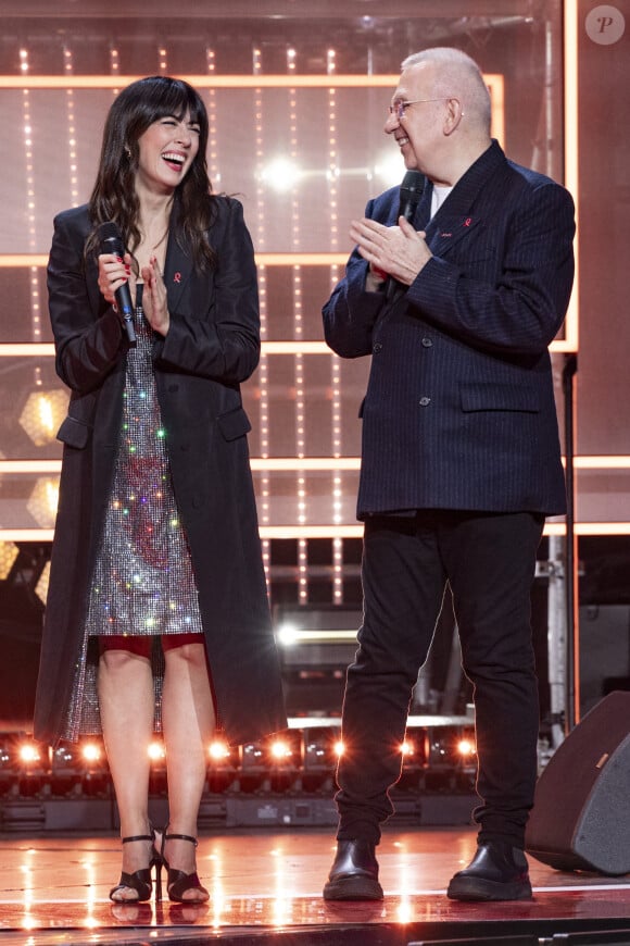 Exclusif - Nolwenn Leroy (habillée en Gucci) et Jean-Paul Gaultier lors de l'enregistrement de la soirée "Les 30 ans du sidaction - la soirée événement" au Grand Rex à Paris diffusée le 23 mars 2024 sur France 2 À l'occasion du week-end du Sidaction, qui aura lieu les 22, 23, 24 mars prochain, et pour célébrer cette édition anniversaire, cette soirée-événement mettra l'espoir à l'honneur. © Cyril Moreau / Coadic Guirec / Bestimage 