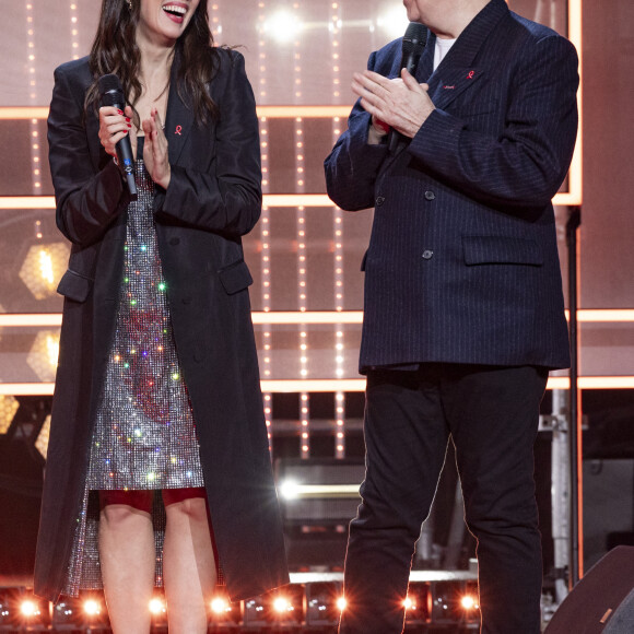 Exclusif - Nolwenn Leroy (habillée en Gucci) et Jean-Paul Gaultier lors de l'enregistrement de la soirée "Les 30 ans du sidaction - la soirée événement" au Grand Rex à Paris diffusée le 23 mars 2024 sur France 2 À l'occasion du week-end du Sidaction, qui aura lieu les 22, 23, 24 mars prochain, et pour célébrer cette édition anniversaire, cette soirée-événement mettra l'espoir à l'honneur. © Cyril Moreau / Coadic Guirec / Bestimage 