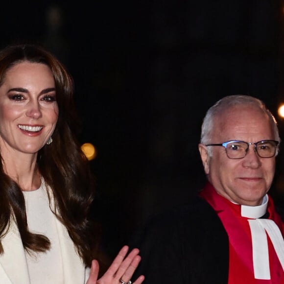 Catherine (Kate) Middleton, princesse de Galles, arrive au traditionnel concert de Noël "Together At Christmas" à l'abbaye de Westminster à Londres, Royaume Uni, le 8 décembre 2023.