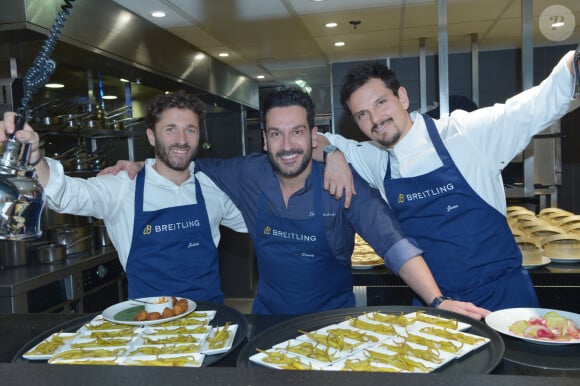 Les chefs Julien Duboué (saison 5 de Top Chef) , Denny Imbroisi (saison 3 de Top Chef) et Juan Arbelaez (saison 3 de Top Chef) - Dîner de charité Breitling à la Samaritaine pour l'association "Premiers de Cordée" à Paris le 4 avril 2024. © Rachid Bellak/Bestimage