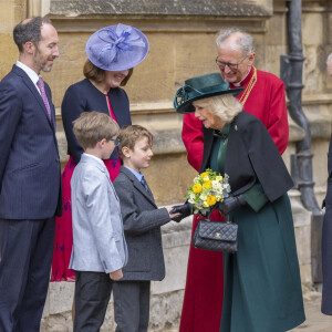 Le roi Charles III d'Angleterre et Camilla Parker Bowles, reine consort d'Angleterre - Les membres de la famille royale britannique arrivent à la chapelle Saint-George pour assister à la messe de Pâques. Windsor, le 31 mars 2024. 