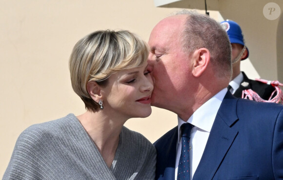 Le prince Albert II de Monaco fête son anniversaire (66 ans) avec la princesse Charlène de Monaco et leurs enfants sur la Place du Palais princier de Monaco, le 14 mars 2024. © Bruno Bebert/Bestimage 