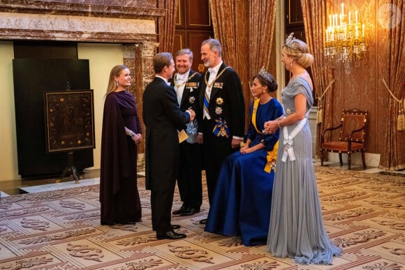Dîner d'état au palais royal d'Amsterdam en l'honneur de la visite du couple royal d'Espagne aux Pays-Bas le 17 avril 2024.