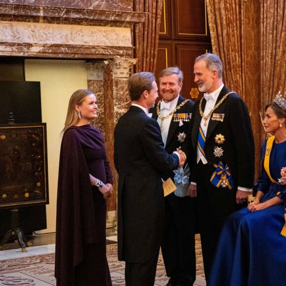 Dîner d'état au palais royal d'Amsterdam en l'honneur de la visite du couple royal d'Espagne aux Pays-Bas le 17 avril 2024.