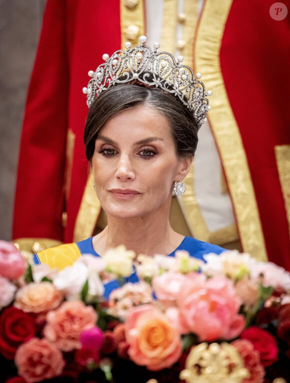 Dîner d'état au palais royal d'Amsterdam en l'honneur de la visite du couple royal d'Espagne aux Pays-Bas le 17 avril 2024.