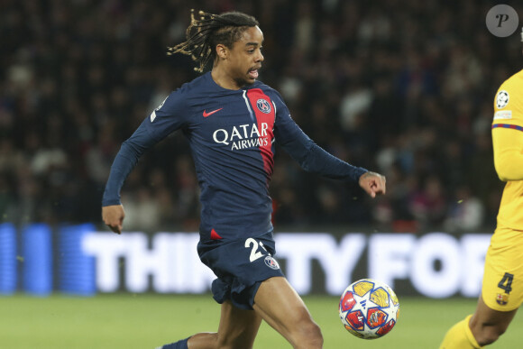 Bradley Barcola (PSG) - Quart de finale aller de Ligue des champions: Le PSG s'est incliné à domicile face au FC Barcelone (2-3) au Parc des Princes à Paris le 10 avril 2024.