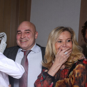 Exclusif - Cindy Lopes, Pierre-Jean Chalençon, Singrid Campion, Jeremy Bellet et son mari Christophe Courtois et Fiona Gelin - Cocktail et soirée du mariage de Jeremy Bellet avec Christophe Courtois à l'Hotel le Bedford à Paris le13 janvier 2024. © Denis Guignebourg / Bestimage