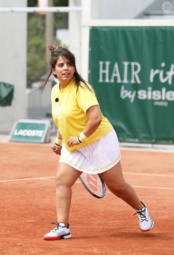 Inès Reg lors de la finale de la saison 3 de "Stars, Set et Match" au profit d'associations caritatives en marge des Internationaux de France de tennis à Roland Garros à Paris, France, le 10 juin 2021. © Dominique Jacovides/Bestimage