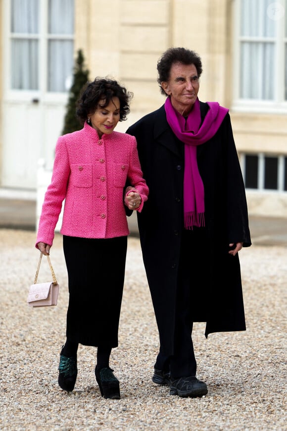 Monique Lang et son mari Jack Lang - Arrivée des invités au dîner d'Etat en l'honneur du président chinois Xi Jinping et de sa femme la Première Dame Peng Liyuan au palais présidentiel de l'Elysée à Paris, France, le 6 mai 2024. © Cyril Moreau/Bestimage