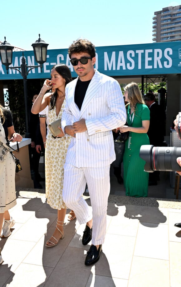 Le pilote monégasque de F1 Charles Leclerc et sa compagne Alexandra Saint Mleux lors de la finale du Rolex Masters 1000 de Monte-Carlo à Roquebrune-Cap-Martin le 14 avril 2024. © Bruno Bebert / Bestimage