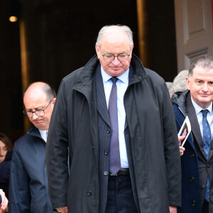 Bernard Perrut et la Première Dame Brigitte Macron - Obsèques du journaliste et homme de lettres Bernard Pivot en l'église du christ à Quincié-en-Beaujolais, France, le 14 mai 2024. 