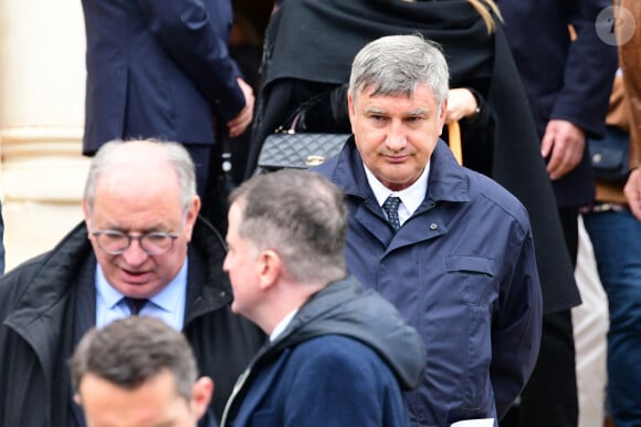 Christophe Guilloteau, président du conseil départemental du Rhône - Obsèques du journaliste et homme de lettres Bernard Pivot en l'église du christ à Quincié-en-Beaujolais, France, le 14 mai 2024. 