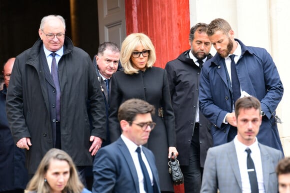 La Première Dame Brigitte Macron - Obsèques du journaliste et homme de lettres Bernard Pivot en l'église du christ à Quincié-en-Beaujolais, France, le 14 mai 2024. 