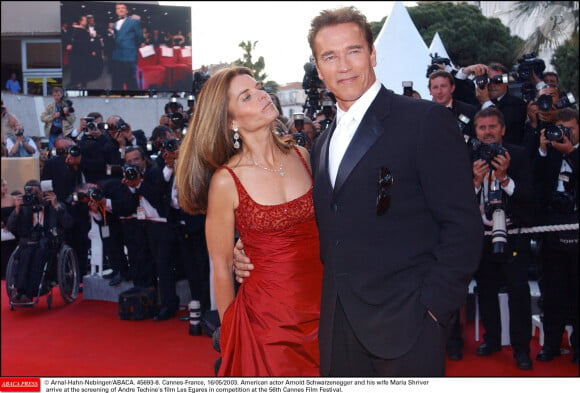 Arnal-Hahn-Nebinger/ABACA.. Cannes-France, 16/05/2003. L'acteur autrichien Arnold Schwarzenegger et sa femme Maria Shriver arrivent à la projection du film Les Egares d'André Techine en compétition au 56ème Festival de Cannes.